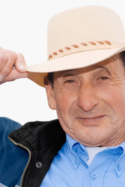 Porträtt Äldre Man Med Hatt — Stockfoto