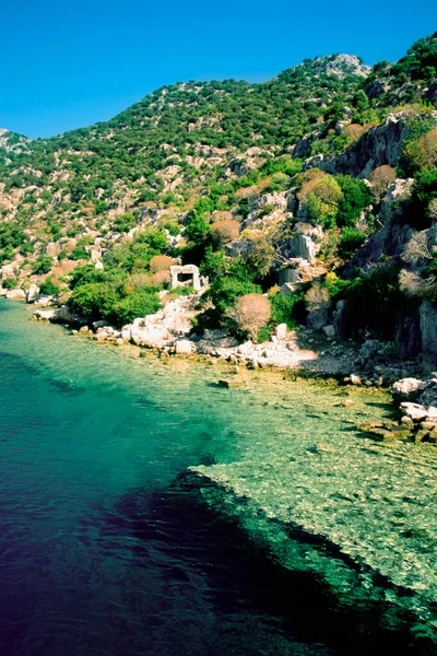 Άποψη Υψηλής Γωνίας Ακτογραμμής Sunken City Kekova Antalya Τουρκία — Φωτογραφία Αρχείου