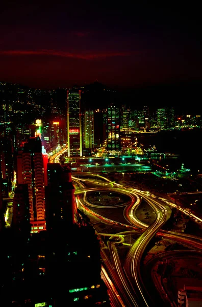 Vista Alto Angolo Edifici Illuminati Notte Causeway Bay Hong Kong — Foto Stock