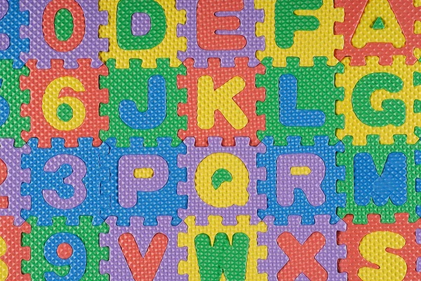 Colorful Alphabet Puzzle Pattern White Background — Stock Photo, Image