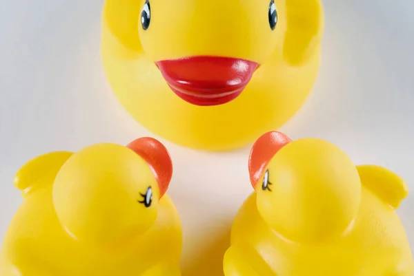 Жовта Гумова Іграшка Качки Бульбашками Білому Тлі — стокове фото