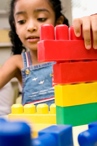 Kislány Játszik Játék Blokkok — Stock Fotó