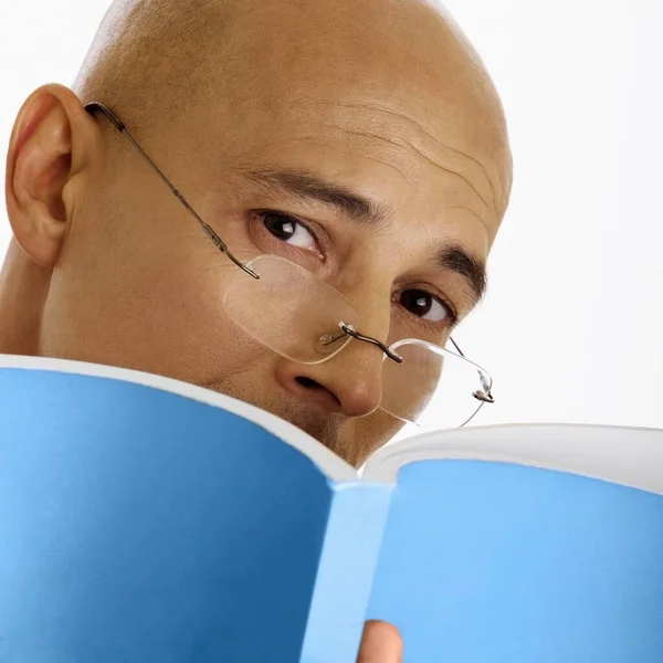 Man Wearing Glasses Holding Report Close — Stock Photo, Image