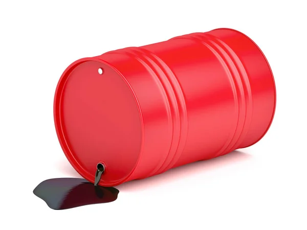 白い背景に赤い樽からこぼれた油 — ストック写真