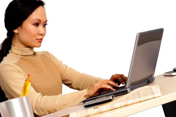 Dizüstü Bilgisayar Ile Çalışan Genç Kadın — Stok fotoğraf