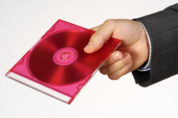 Tangan Memegang Disk Vinyl Merah — Stok Foto