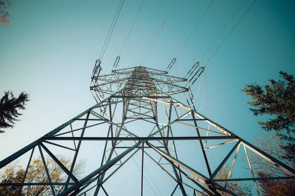 Picture Electrical Tower Pylon Blue Sky Background Power Grid Smart — Stock Photo, Image