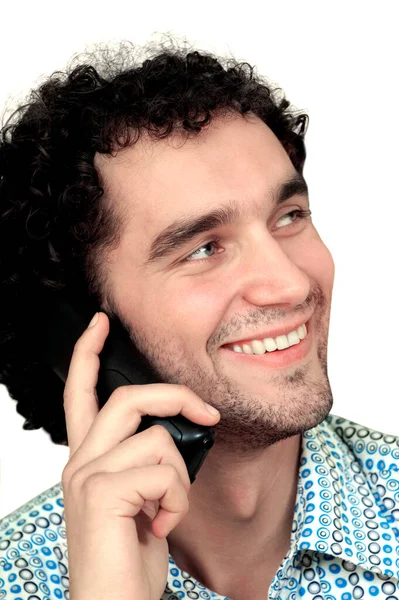 Close Young Man Talking Mobile Phone — Stock Photo, Image
