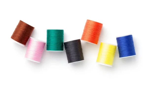 Colorful Threads Needles White Background — Stock Photo, Image