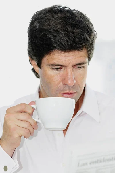 Portrait Businessman Holding Cup Coffee — Stock Photo, Image