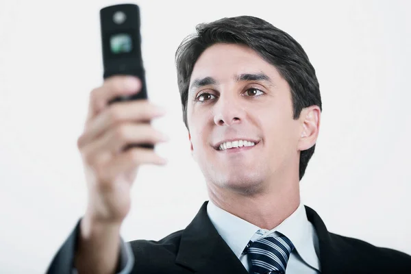 Retrato Homem Negócios Com Telefone Móvel — Fotografia de Stock