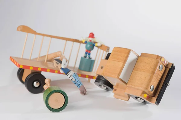 Carro Brinquedo Com Avião Madeira — Fotografia de Stock