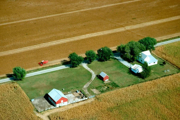 Luchtfoto Van Boerderijen Oogsttijd Clinton County — Stockfoto