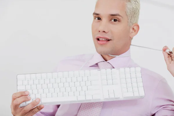 Retrato Joven Con Una Computadora —  Fotos de Stock