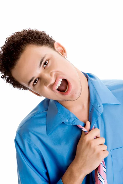 Retrato Joven Con Barba Camisa Azul —  Fotos de Stock