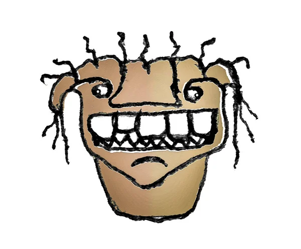 Gülümseyen Bir Canavarın Grunge Çizgi Film Çizimi — Stok fotoğraf