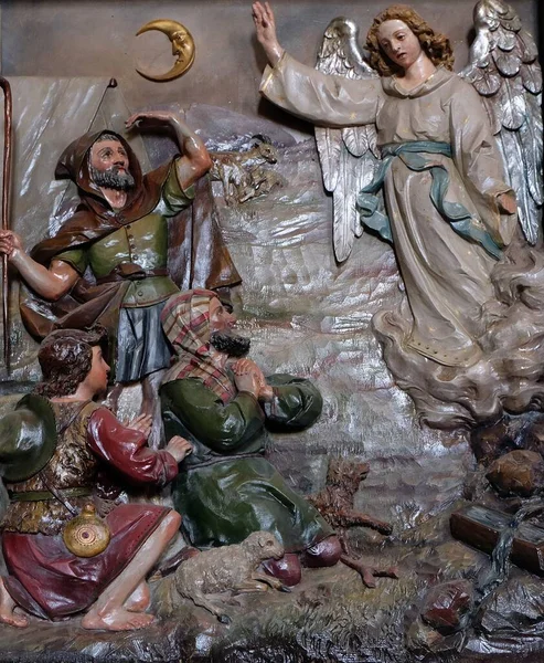 Angel Lord Visited Shepherds Informed Them Jesus Birth Altarpiece Church — Stock Photo, Image
