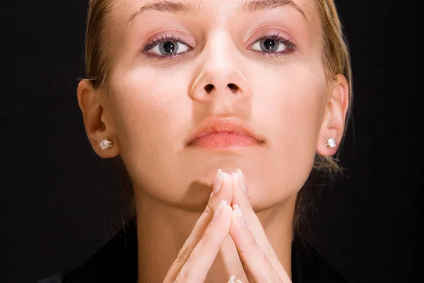 Portrait Beautiful Young Woman White Background Stock Photo