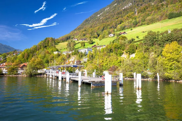 Alpnachstad Swiss Alps Village Luzern Lake Boat Pier Landscape View — Stock Photo, Image