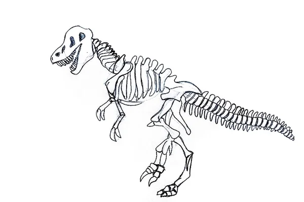 Tyrannosaurus Rex Squelette Dessin Crayon Sur Une Feuille Papier — Photo