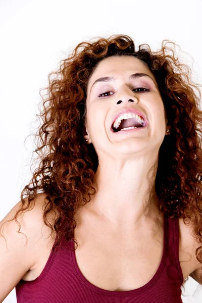 Portrait Beautiful Young Woman Curly Hair — Stock Photo, Image