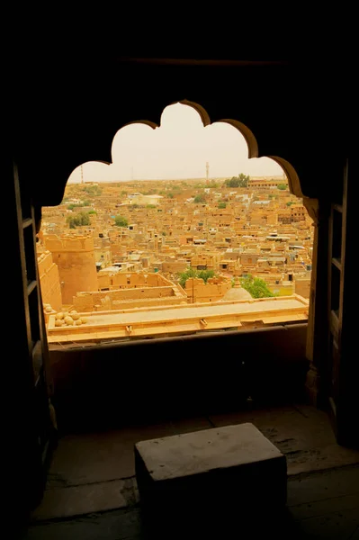 Fort Gezien Door Een Raam Jaisalmer Rajasthan India — Stockfoto