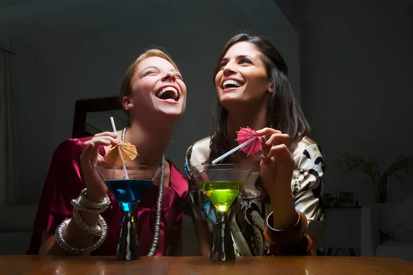Two Beautiful Girls Having Fun Table — Stock Photo, Image