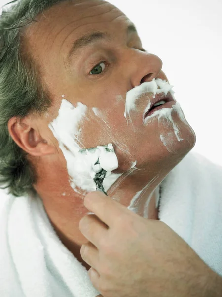 Man Beard Towel His Face — Stock Photo, Image