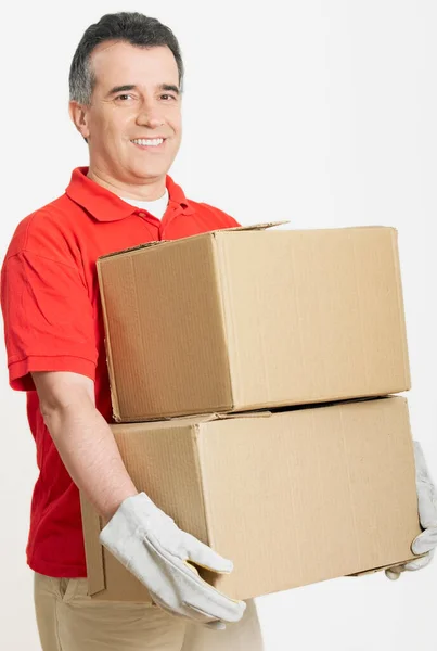 Delivery Man Κουτιά Και Χαρτόκουτο — Φωτογραφία Αρχείου