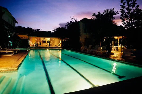 Illuminated Pool Seen Bon Vivant Villa Island Barbados Caribbean — Stock Photo, Image