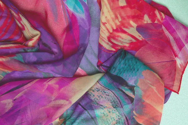 Silk Texture Background Closeup Beautifully Wrapped Multicolored Silk Scarf Pattern — Stock Photo, Image