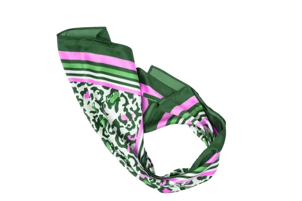 Pañuelo Seda Aislado Primer Plano Una Bufanda Seda Verde Multicolor — Foto de Stock