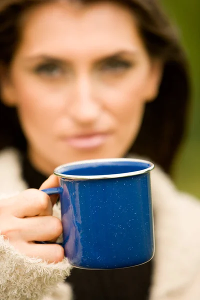 Beautiful Young Woman Cup Tea — Stock Photo, Image