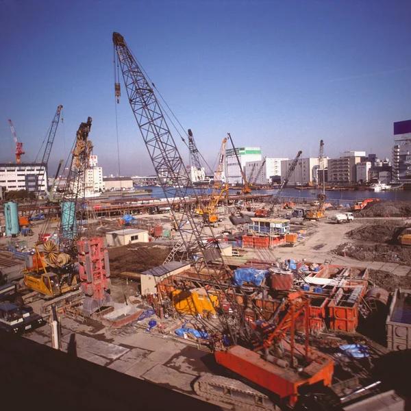 Vista Alto Ángulo Las Grúas Sitio Construcción Prefectura Tokio Japón — Foto de Stock