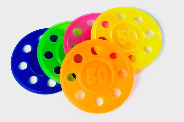 Красочные Пластиковые Кнопки Белом Фоне — стоковое фото