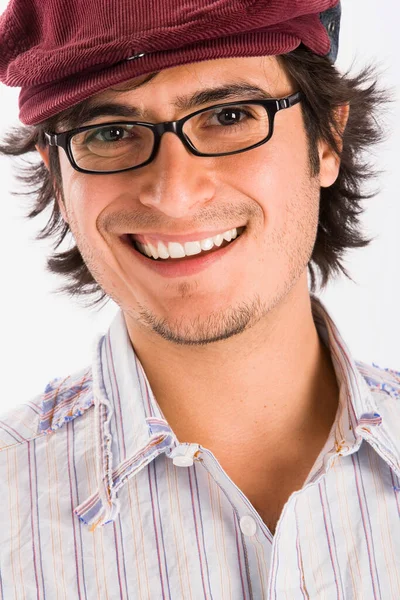 Retrato Joven Guapo Con Barba Sombrero — Foto de Stock