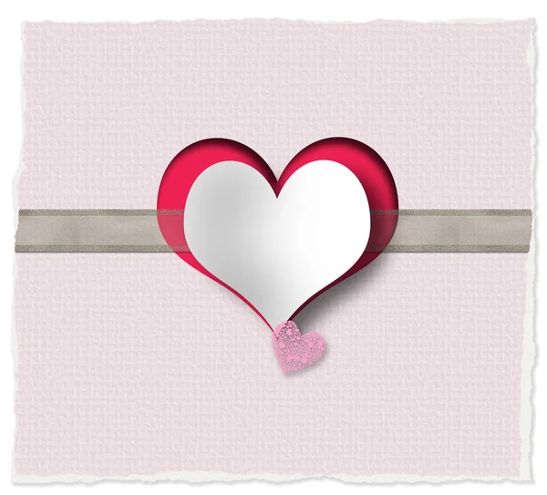Καρδιά Κορδέλα Ροζ Φόντο Αγάπη Βαλεντίνα Σχεδιασμός Γάμου Χάρτινη Καρδιά — Φωτογραφία Αρχείου