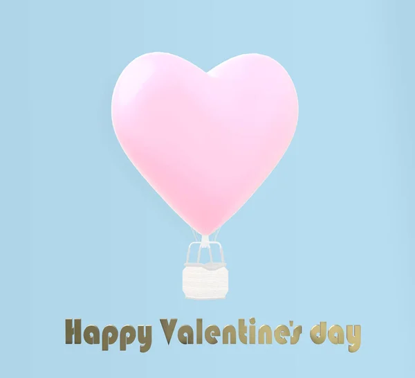 Love Valentine Card Globo Corazón Aire Sobre Fondo Pastel Azul — Foto de Stock