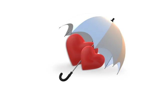 Два Красных Сердца Зонтиком Белом Фоне Изолированный Символ Любви Дня — стоковое фото