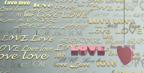 파스텔 배경에 사랑이라는 발렌티누스 결혼식 문자를 디자인 렌더링 — 스톡 사진