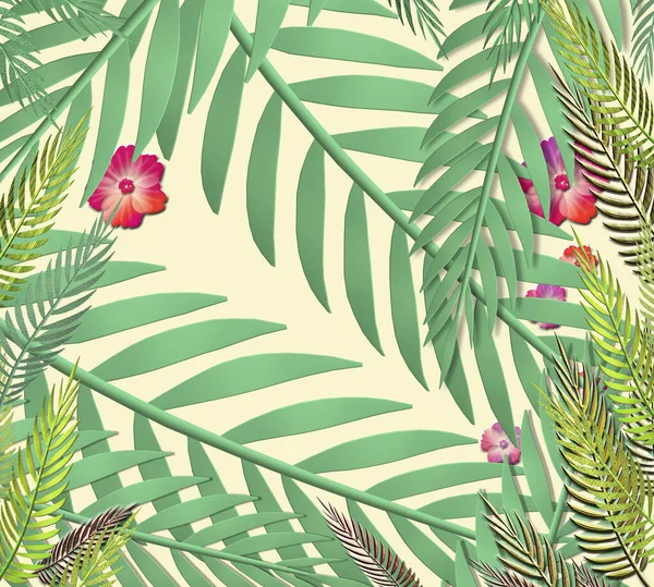 Tropische Bladeren Palmtakken Vectorillustratie — Stockfoto