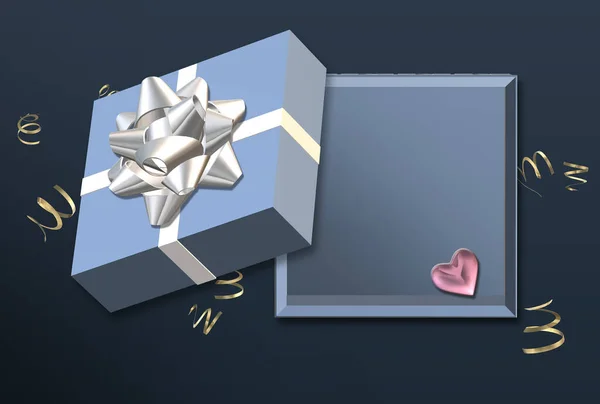 空打开礼品盒模板 爱情设计 销售横幅 惊喜海报 装模作样的假期 情人节 母亲节 圣诞节地点的文字3D渲染 — 图库照片