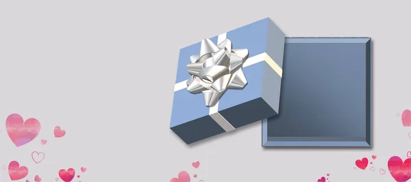 Ανοίξτε Μπλε Κουτί Δώρου Πάνω Όψη Κουτί Δώρου Αγάπης Κονφετί — Φωτογραφία Αρχείου