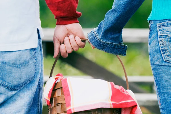 Rückansicht Von Zwei Personen Mit Picknickkorb — Stockfoto