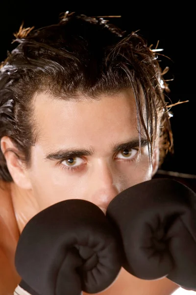 Porträtt Ung Man Boxningshandskar — Stockfoto