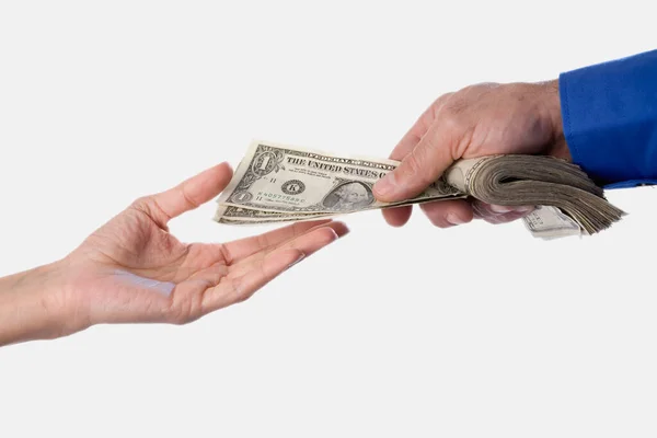 Mãos Homem Segurando Uma Nota Dólar — Fotografia de Stock