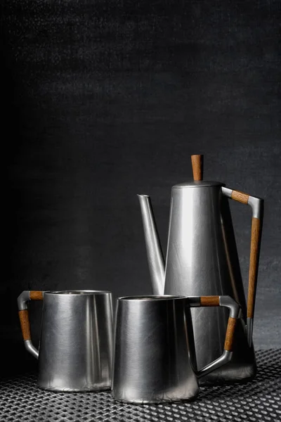 Metal Bucket Black Background — Stock Photo, Image