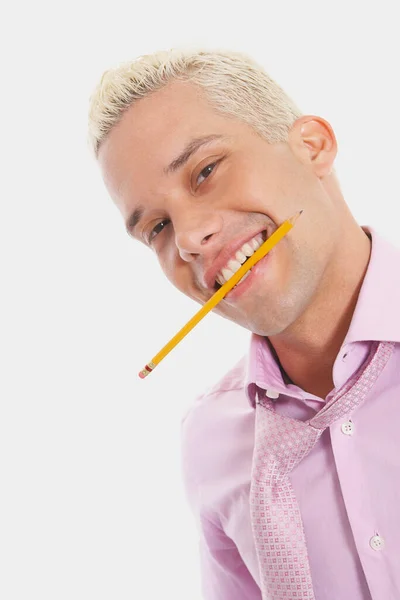 Retrato Joven Con Lápiz Cabeza —  Fotos de Stock