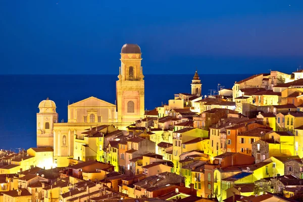 Kolorowe Cote Azur Miasto Menton Widok Architekturę Wieczór Alpes Maritimes — Zdjęcie stockowe