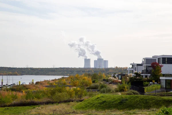 Porto Lago Zwenkau Perto Leipzig Com Vista Para Usina — Fotografia de Stock